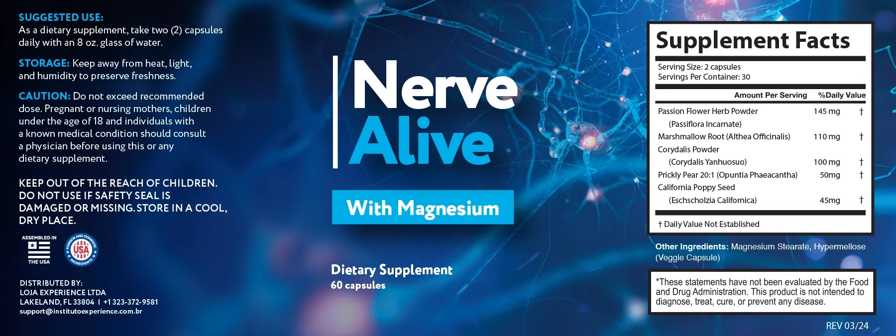 Nerve Alive Supplement Facts Label